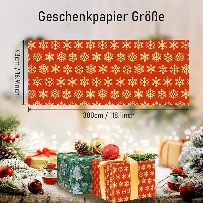 NADSSJL Geschenkpapier Weihnachten, 43 cm x 3 m Weihnachtsgeschenkpapierrolle, 5 Rollen Weihnachtsgeschenkpapier für Geschenkboxen Geschenkverpackung Weihnachtsdekoration