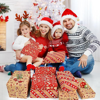 CHEPULA Geschenkpapier Weihnachten 6 Rollen, 300cm x 43cm Weihnachtspapier Recycelbares, Nature Kraftpapier Weihnachtsgeschenkpapier, Weihnachts Geschenkpapier Kinder Geschenkverpackung für Geschenk