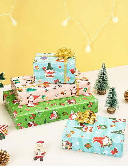 WERNNSAI Weihnachtswichtel Geschenkpapierrollen – 3 Rollen 43,2 x 304,8 cm Weihnachts Geschenkpapierrollen Kinderzwerg Weihnachts Geschenkpapier Jungen und Mädchen Weihnachtspapier mit Schnittlinien