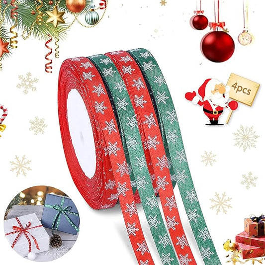 Geschenkband Weihnachten,4 Rollen,100m,Weihnachten Satinband,Geschenkband Dekoband,Weihnachtsbänder,Weihnachten Ripsband,Weihnachten Stoffband,Schleifenband Bänder für Weihnachten Dekoration