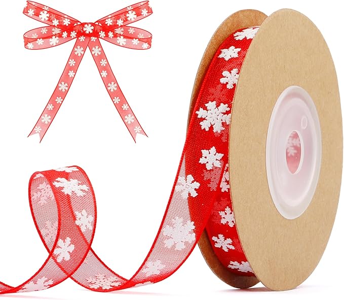 Weihnachtsband,0.4 Inch×11 Yards Christmas Ribbon,Geschenkband Weihnachten,Schleifenband Weihnachten,Geschenkband Rot,Red Band,Rotes Band,Chiffonband,Organzaband,für Partys,Geschenkverpackungen