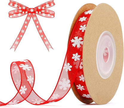 Weihnachtsband,0.4 Inch×11 Yards Christmas Ribbon,Geschenkband Weihnachten,Schleifenband Weihnachten,Geschenkband Rot,Red Band,Rotes Band,Chiffonband,Organzaband,für Partys,Geschenkverpackungen