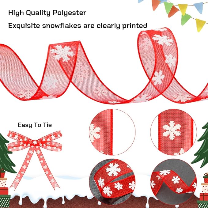 Weihnachtsband,0.4 Inch×11 Yards Christmas Ribbon,Geschenkband Weihnachten,Schleifenband Weihnachten,Geschenkband Rot,Red Band,Rotes Band,Chiffonband,Organzaband,für Partys,Geschenkverpackungen