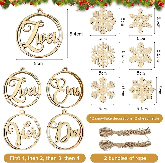 Adventskranz Zahlen 1-4, Adventskranz Zahlen für Kerzen & Kerzenhalter,adventskranz Holz,Advent Kerzen Deko,Adventszahlen 1 2 3 4 Kerzenanhänger für Adventskranzkerzen Advent deko (B)