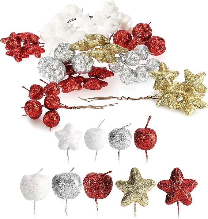 com-four® Weihnachtsdekoration - Zweige, Sterne und Deko-Äpfel zum Basteln - weihnachtliche Streudeko - Bastel Set - Weihnachtspotpourri als Tischdeko (6X Beutel: Sterne + Apfel)