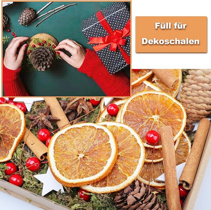 107 Stück Weihnachtskranz Deko, Potpourri Weihnachten, Adventskranz Bastelset mit Tannenzapfen, Beeren, Zimtstangen, Getrocknete Orangenscheiben, Sternanis, Juteschnur, Moos, und Pentagramm