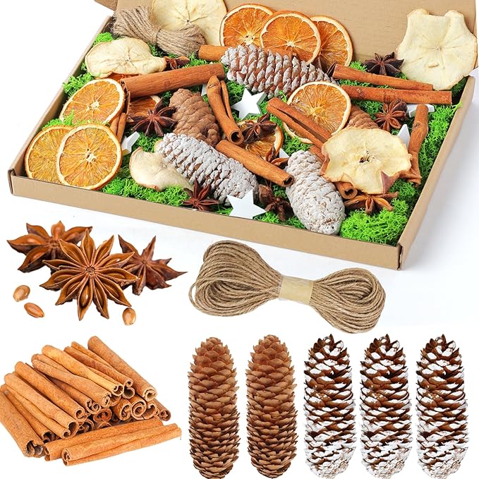 56 Stück Weihnachtskranz Deko, Adventskranz Zubehör, Getrocknete Orangenscheiben, Apfelscheiben, Zimtstangen, Sternanis, Pentagramm, Tannenzapfen, Moos Für Adventskranz Deko Set