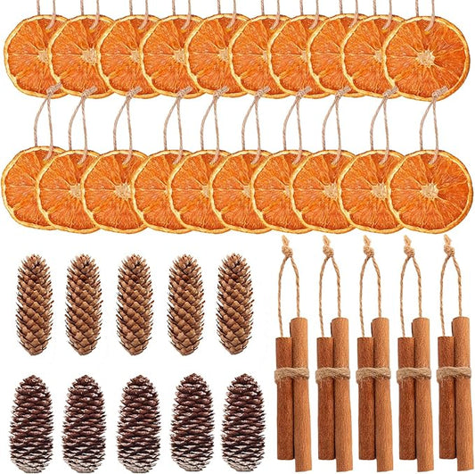 20x getrocknete Orangenscheiben 10x Zimtstangen, und 10x Tannenzapfen Weihnachtskranz Deko Natur Dekoration Weihnachten Adventskranz（with 40Pcs*30cm Juteseil）