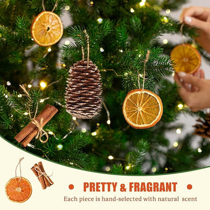 20x getrocknete Orangenscheiben 10x Zimtstangen, und 10x Tannenzapfen Weihnachtskranz Deko Natur Dekoration Weihnachten Adventskranz（with 40Pcs*30cm Juteseil）