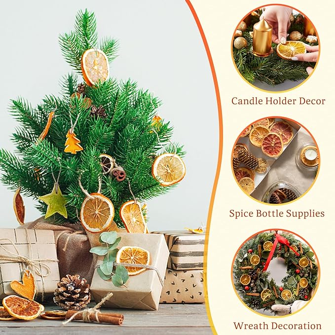 20x getrocknete Orangenscheiben 10x Zimtstangen, und 10x Tannenzapfen Weihnachtskranz Deko Natur Dekoration Weihnachten Adventskranz（with 40Pcs*30cm Juteseil）