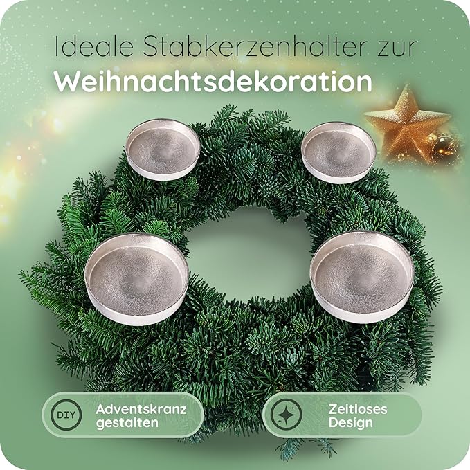 Novaliv 4X Kerzenpick Alu Flach 8,5 cm Kerzenhalter für Adventskranz Kerzenpin Weihnachtskranz