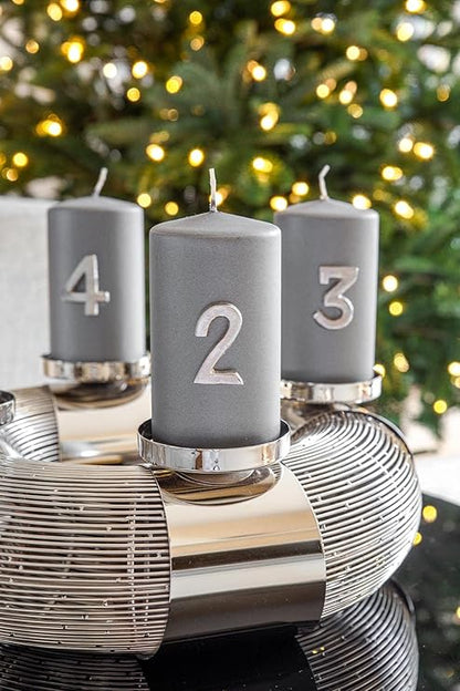 EDZARD 4er-Set Kerzenpins Advent, Kerzenstecker für Stumpenkerzen, Kerzendekoration mit Zahlen 1-4, Stecker aus vernickeltem Aluminium mit Silber-Optik, Höhe 5 cm