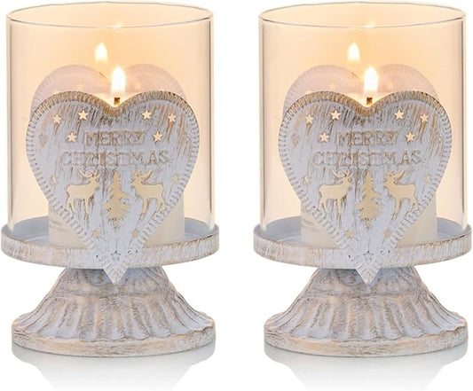 Sziqiqi 2er Set Vintage Kerzenleuchter Kerzenständer Kerzenhalter Windlichthalter aus Metall für Stumpenkerzen, Hurricane Kerzenständer Dekoration für Party Weihnachten Tisch Mantel Kamin, Weiß