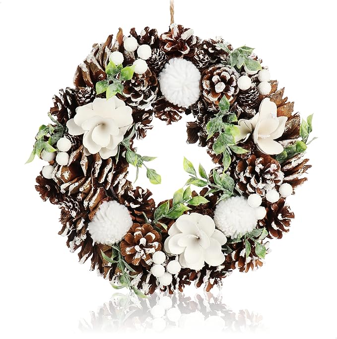 com-four® Türkranz Weihnachten - Adventskranz mit Zapfen, Beeren, Puscheln und Blüten - Dekokranz - Weihnachtsdeko - Tischkranz - Weihnachtskranz