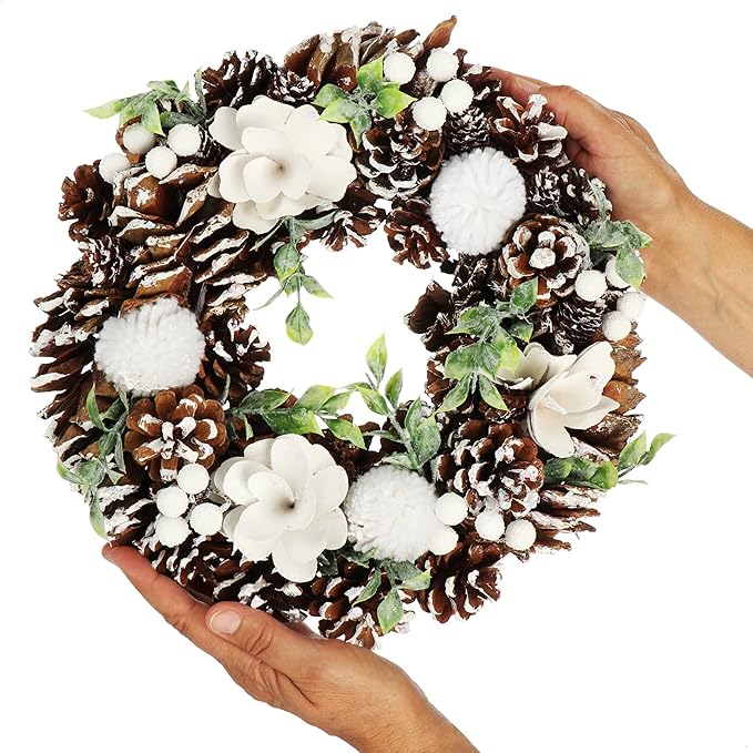 com-four® Türkranz Weihnachten - Adventskranz mit Zapfen, Beeren, Puscheln und Blüten - Dekokranz - Weihnachtsdeko - Tischkranz - Weihnachtskranz