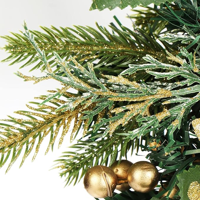 com-four® Türkranz Weihnachten - Adventskranz mit Zapfen, Blüten und goldfarbenen Kugeln - Dekokranz - Weihnachtsdeko - Tischkranz - Weihnachtskranz (grün/beige/goldfarben)