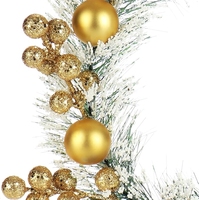 com-four® Türkranz Weihnachten - Adventskranz mit Tannennadeln und Christbaumkugeln - Dekokranz Ø ca. 25 cm - Weihnachtsdeko - Tischkranz - Weihnachtskranz (grün/weiß/goldfarben)