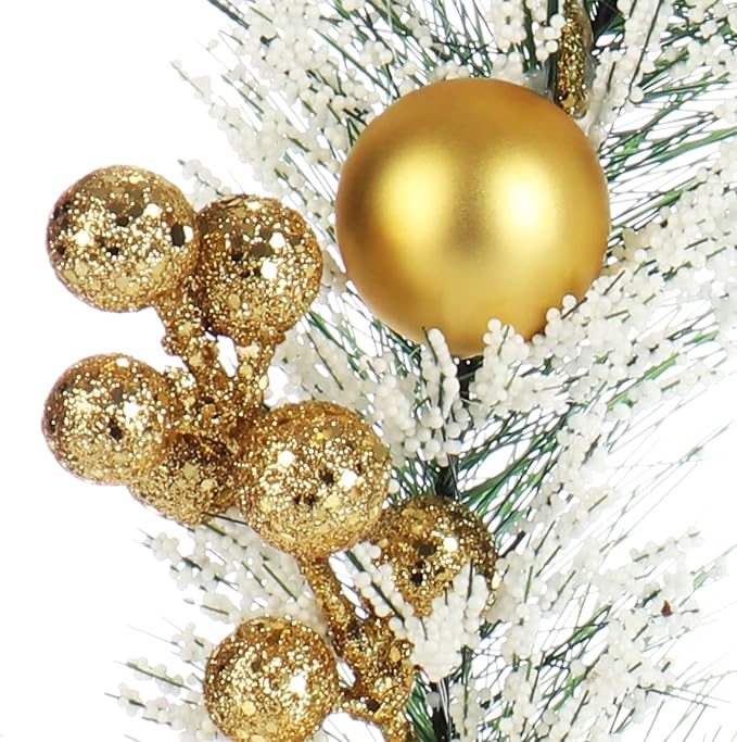 com-four® Türkranz Weihnachten - Adventskranz mit Tannennadeln und Christbaumkugeln - Dekokranz Ø ca. 25 cm - Weihnachtsdeko - Tischkranz - Weihnachtskranz (grün/weiß/goldfarben)