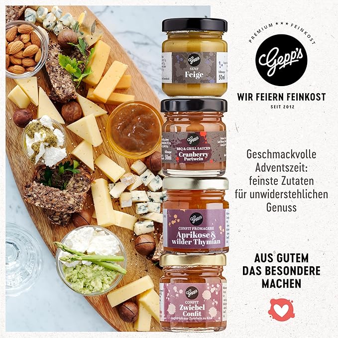 Gepp's Premium Adventskalender für Feinschmecker I 24 ausgefallene Gewürze, Dips & französische Konfitüren sowie Öl & Essig Spezialitäten I Kulinarischer Weihnachtskalender für Männer & Frauen