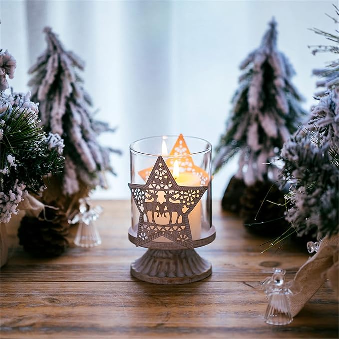 Sziqiqi 2er Set Vintage Kerzenleuchter Kerzenständer Kerzenhalter Windlichthalter aus Metall für Stumpenkerzen, Hurricane Kerzenständer Dekoration für Party Weihnachten Tisch Mantel Kamin, Weiß