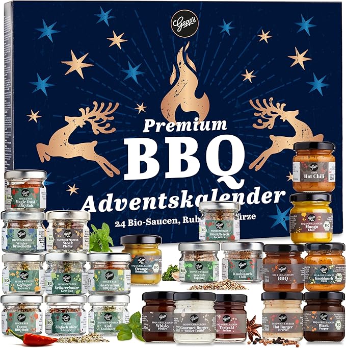 Gepp’s BBQ Adventskalender I Feinkost Kalender mit 24 Überraschungen für die Adventszeit I Geschenk für Männer & Frauen mit ausgefallenen Saucen, Gewürze, Rubs & Dips zum Kochen und Grillen