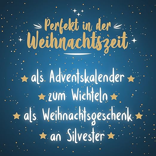 Scherzkeks Adventsbox mit 24 Keksen | Glückskekse mit lustigen Fragen & Antworten in dekorativer Weihnachtsbox, als Adventskalender, zu Weihnachten, Nikolaus, zum Wichteln, Silvester, Geschenk Set