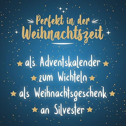 Scherzkeks Adventsbox mit 24 Keksen | Glückskekse mit lustigen Fragen & Antworten in dekorativer Weihnachtsbox, als Adventskalender, zu Weihnachten, Nikolaus, zum Wichteln, Silvester, Geschenk Set