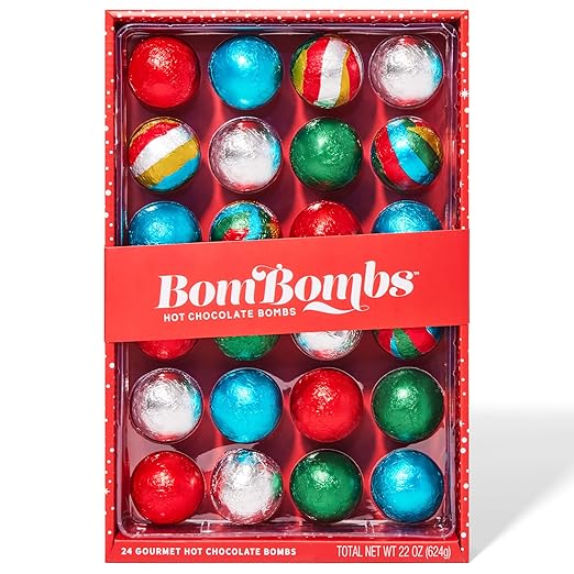 Thoughtfully Bombombs, Geschenkset Heiße Kakao-Bomben mit Urlaubsgeschmack, 5 Geschmacksrichtungen, 24-Set Schokoladen-Bomben z.B. für Adventskalender