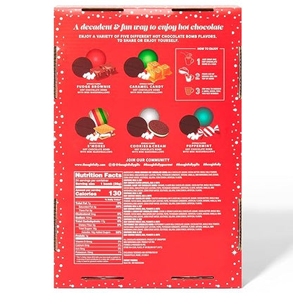 Thoughtfully Bombombs, Geschenkset Heiße Kakao-Bomben mit Urlaubsgeschmack, 5 Geschmacksrichtungen, 24-Set Schokoladen-Bomben z.B. für Adventskalender