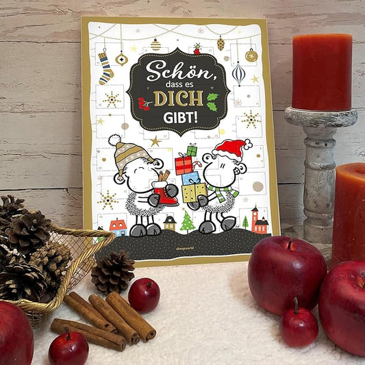 Sheepworld Adventskalender Motiv „Schön, dass es dich gibt“ | 26 cm x 35 cm, Schoko-Adventskalender, 75 g | Adventskalender Schokolade, Adventskalender Liebe, Adventskalender lustig | 51128