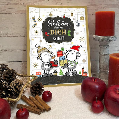 Sheepworld Adventskalender Motiv „Schön, dass es dich gibt“ | 26 cm x 35 cm, Schoko-Adventskalender, 75 g | Adventskalender Schokolade, Adventskalender Liebe, Adventskalender lustig | 51128