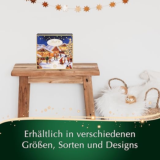 Lindt Schokolade Weihnachtsmarkt Mini-Tisch-Adventskalender 2024 , 115 g , 24 süße Mini Kugeln in verschiedenen Sorten , Schokolade für die Weihnachtszeit , Schokoladen-Geschenk