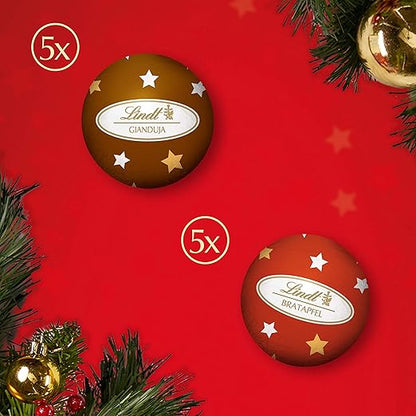 Lindt Schokolade Weihnachtsmarkt Mini-Tisch-Adventskalender 2024 , 115 g , 24 süße Mini Kugeln in verschiedenen Sorten , Schokolade für die Weihnachtszeit , Schokoladen-Geschenk