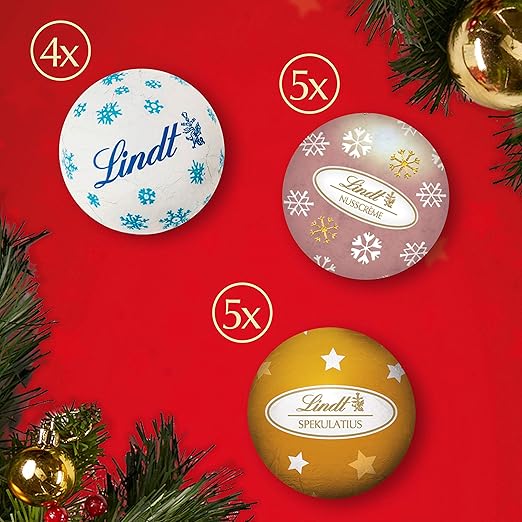 Lindt Schokolade Weihnachtsmarkt Mini-Tisch-Adventskalender 2024 , 115 g , 24 süße Mini Kugeln in verschiedenen Sorten , Schokolade für die Weihnachtszeit , Schokoladen-Geschenk