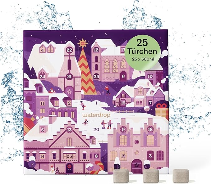 waterdrop® Adventskalender 2024, 25 Überraschungen – Geschmack für Wasser | Premium Adventskalender für Männer & Frauen, Zuckerfreie Getränkewürfel – Weihnachtskalender & Geschenkidee für Kinder