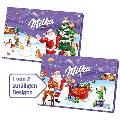 Milka Adventskalender 1 x 200g I Adventskalender mit Schokolade I Weihnachtskalender I Schoko Adventskalender I Schokolade aus 100% Alpenmilch mit Milchcrémefüllung I Zufälliges Design