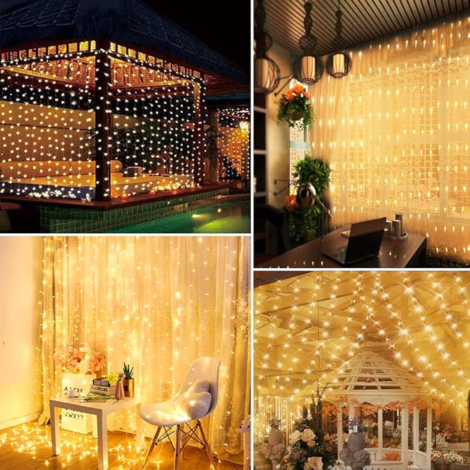 WEARXI Lichterkette, 3×3m 300 LED Lichtvorhang, 8 Modi LED Lichterkette Vorhang für Innen & Außen, Lichterkette für Outdoor, Zimmer, Party, Balkon deko, Weihnachtsdeko(Warmweiß)