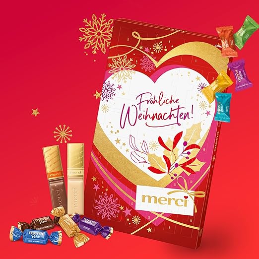 merci Adventskalender 2024 (1 x 263g) – Erlesene merci Schokoladen-Spezialitäten – Schoko-Kalender zu Weihnachten mit 24 liebevollen Sprüchen