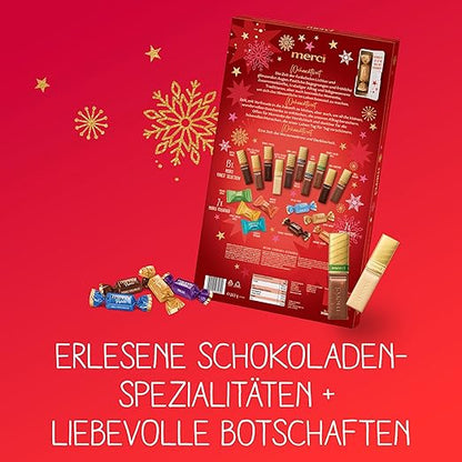 merci Adventskalender 2024 (1 x 263g) – Erlesene merci Schokoladen-Spezialitäten – Schoko-Kalender zu Weihnachten mit 24 liebevollen Sprüchen