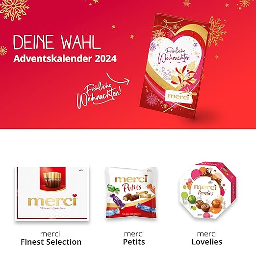 merci Adventskalender 2024 (1 x 263g) – Erlesene merci Schokoladen-Spezialitäten – Schoko-Kalender zu Weihnachten mit 24 liebevollen Sprüchen