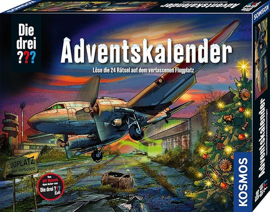 Die drei ??? Adventskalender 2024 von KOSMOS 632571, Löse die 24 Rätsel auf dem verlassenen Flugplatz, Spielzeug- und Rätsel-Adventskalender für Kinder ab 8 Jahre