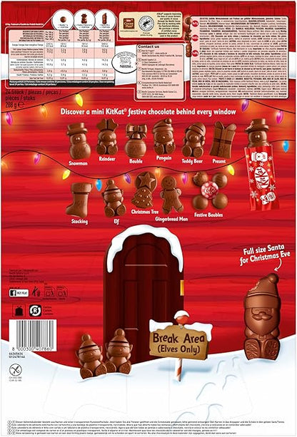 KitKat NESTLÉ KITKAT Adventskalender Schokolade mit 3D-Effekt, Weihnachtskalender mit 24 Schokoladenfiguren und Kugeln mit Knusperstückchen, 1er Pack (1 x 208g)