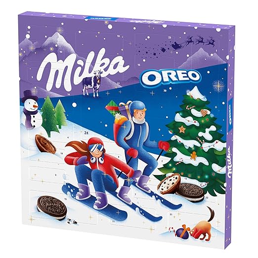 Milka & OREO Adventskalender 1 x 284g I Adventskalender mit Schokolade und OREO Keksen I Weihnachtskalender I Schoko Adventskalender I mit Milka Schoko Bonbons Alpenmilch und OREO