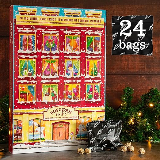 Popcorn Shed Popcorn Weihnachts Adventskalender 2023, 24 Tage Popcorn - 6 Luxus Geschmacksrichtungen, Ganz natürliches und vegetarisches Feinschmecker Geschenk, Weinachtskalendener ohne Schokolade