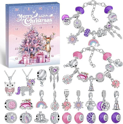 Hymarvo Adventskalender 2024 Kinder Mädchen, Weihnachtskalender Schmuck Basteln Mädchen Armbänder Halsketten, 24 Füllung Adventskalender Schmuck Weihnachten Geschenke Mädchen 6 7 8 9 10 11 12 13 Jahre