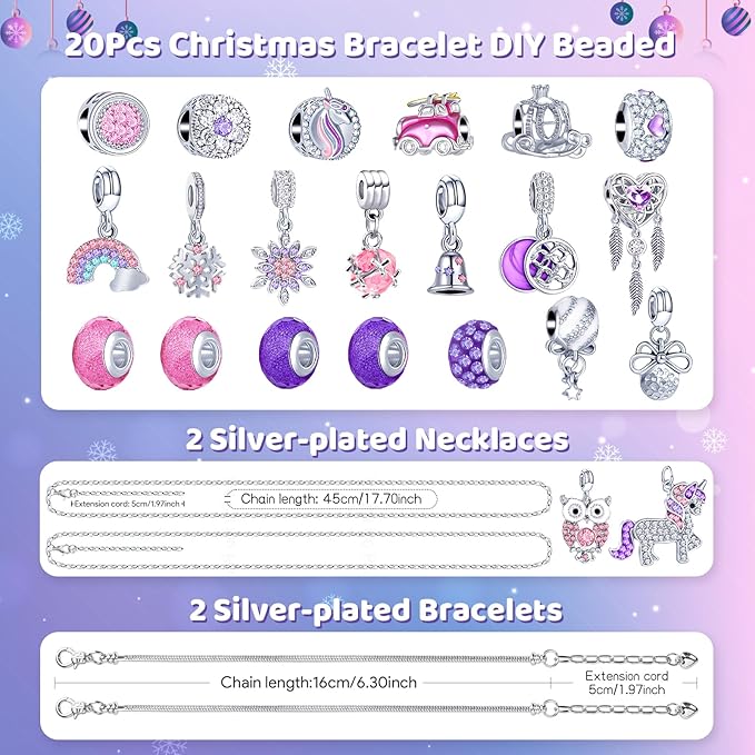 Hymarvo Adventskalender 2024 Kinder Mädchen, Weihnachtskalender Schmuck Basteln Mädchen Armbänder Halsketten, 24 Füllung Adventskalender Schmuck Weihnachten Geschenke Mädchen 6 7 8 9 10 11 12 13 Jahre