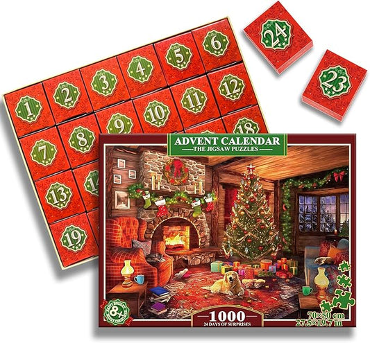 HappyGoLucky Adventskalender 2024 Puzzle Erwachsene, Jigsaw Puzzle 1000 Teile Weihnachten Geschenke für Erwachsene und Kinder Weihnachtskalender für Männer und Frauen Geschenk Nikolaus Mädchen Junge