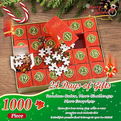 HappyGoLucky Adventskalender 2024 Puzzle Erwachsene, Jigsaw Puzzle 1000 Teile Weihnachten Geschenke für Erwachsene und Kinder Weihnachtskalender für Männer und Frauen Geschenk Nikolaus Mädchen Junge