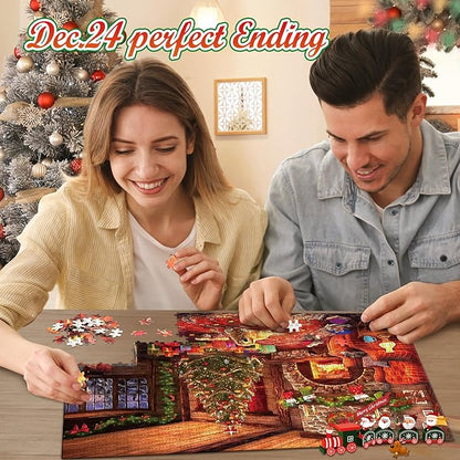 HappyGoLucky Adventskalender 2024 Puzzle Erwachsene, Jigsaw Puzzle 1000 Teile Weihnachten Geschenke für Erwachsene und Kinder Weihnachtskalender für Männer und Frauen Geschenk Nikolaus Mädchen Junge