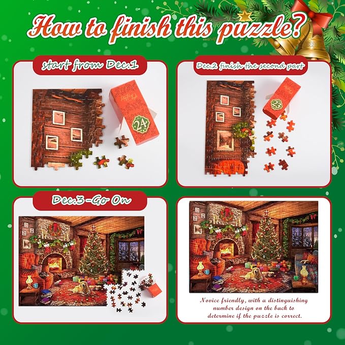 HappyGoLucky Adventskalender 2024 Puzzle Erwachsene, Jigsaw Puzzle 1000 Teile Weihnachten Geschenke für Erwachsene und Kinder Weihnachtskalender für Männer und Frauen Geschenk Nikolaus Mädchen Junge